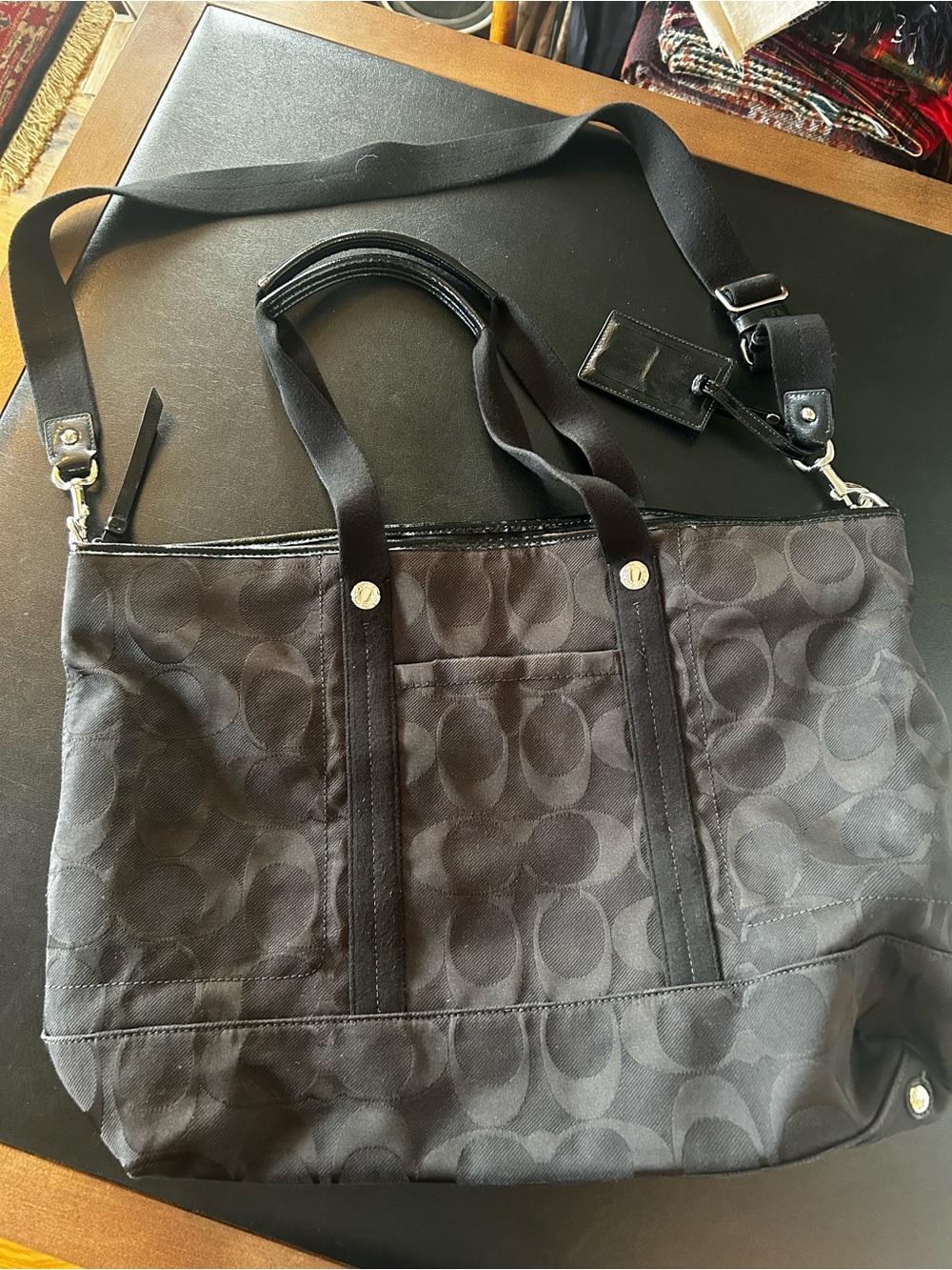 Coach Black Signature Jacquard Tote with Detachable Strap